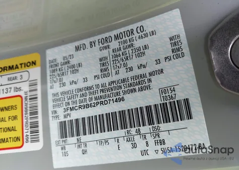 2023 Ford Bronco Sport Big Bend из США, поврежденный, VIN 3FMCR9B62PRD71496